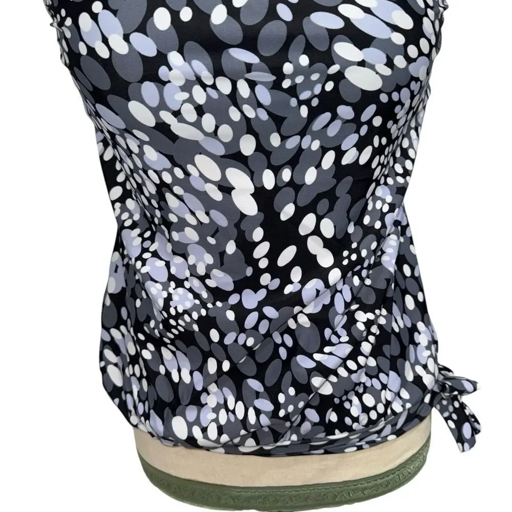 Women's Black White Blue polka dot Patterned Swim Top two piece Sleeveless M